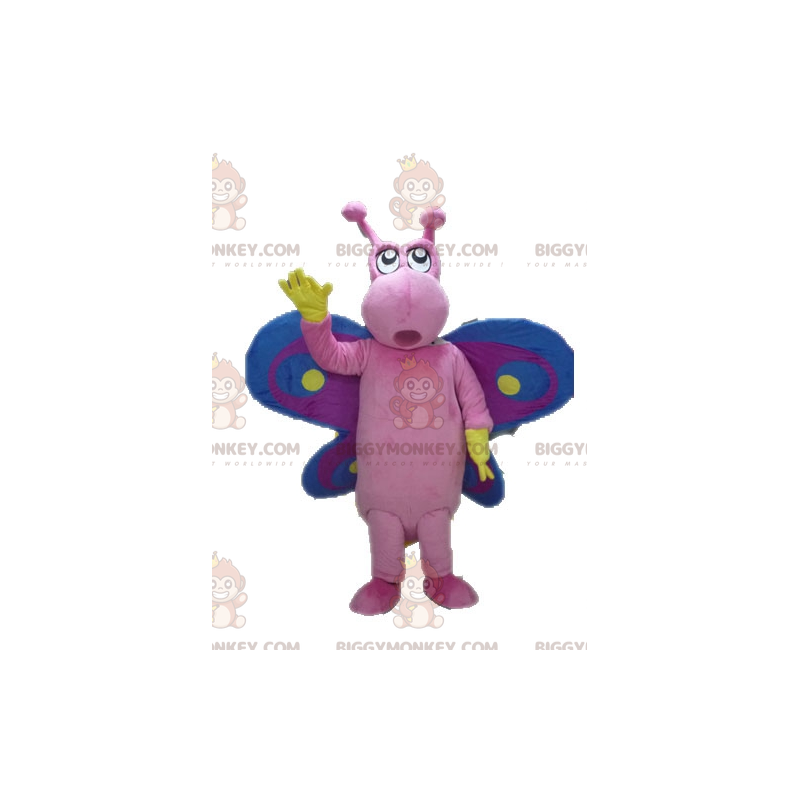Disfraz de mascota BIGGYMONKEY™ de mariposa rosa, violeta y Disfraz de mascota BIGGYMONKEY™ de mariposa rosa, violeta y