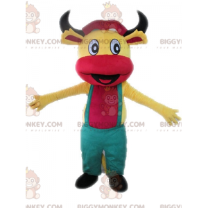 Κίτρινη και ροζ αγελάδα Μασκότ BIGGYMONKEY™ με φόρμες -