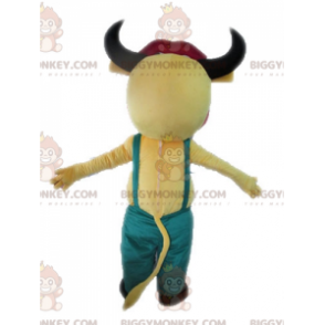 Yellow and Pink Cow BIGGYMONKEY™ Mascot Costume with Overalls - Cow Mascots - BIGGYMONKEY_04586 - BiggyMonkey.com