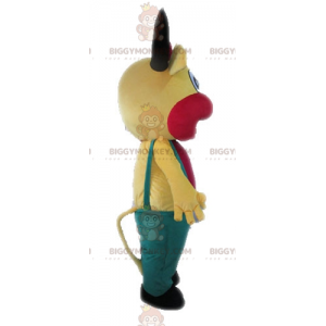 Yellow and Pink Cow BIGGYMONKEY™ Mascot Costume with Overalls - Cow Mascots - BIGGYMONKEY_04586 - BiggyMonkey.com