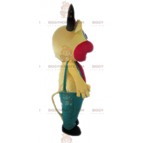 Gul og rosa ku BIGGYMONKEY™ maskotkostyme med kjeledress - Kumaskot - BIGGYMONKEY_04586 - BiggyMonkey.com