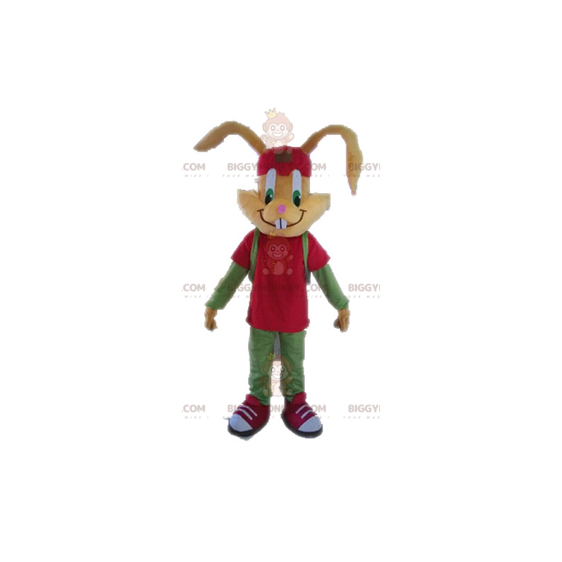 Brązowy kostium maskotka BIGGYMONKEY™ w czerwono-zielonej Brązowy kostium maskotka BIGGYMONKEY™ w czerwono-zielonej
