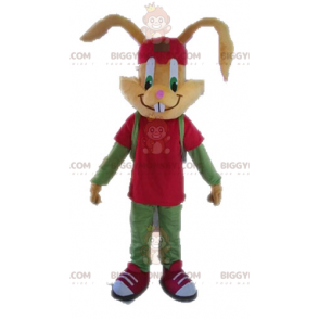 Brun kanin BIGGYMONKEY™ maskotkostyme kledd i rødt og grønt - Kanin maskot - BIGGYMONKEY_04589 - BiggyMonkey.com