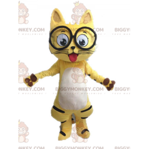 Costume de mascotte BIGGYMONKEY™ de chat jaune noir et blanc