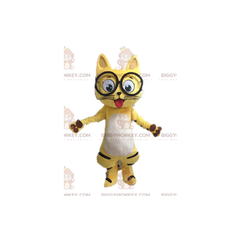 BIGGYMONKEY™ Costume da mascotte Gatto giallo nero e bianco con BIGGYMONKEY™ Costume da mascotte Gatto giallo nero e bianco con