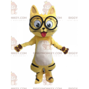 BIGGYMONKEY™ Maskottchen-Kostüm Schwarz-weiße gelbe Katze mit