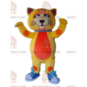 Cute and Colorful Big Yellow and Orange Cat BIGGYMONKEY™ Mascot