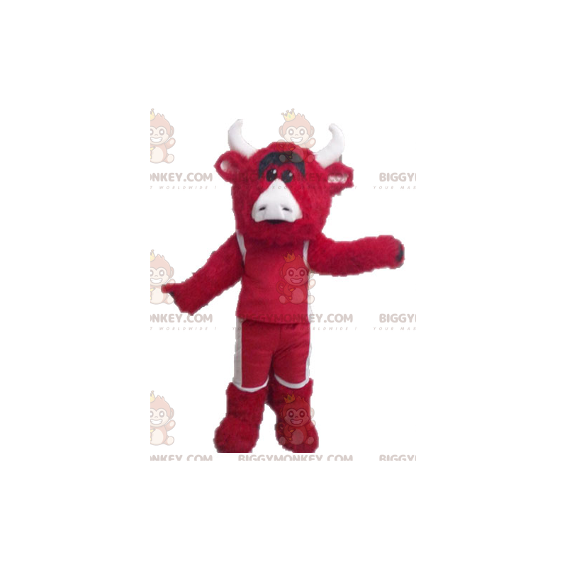Red and White Bull BIGGYMONKEY™ maskotkostume. BIGGYMONKEY™ Red and White Bull BIGGYMONKEY™ maskotkostume. BIGGYMONKEY™