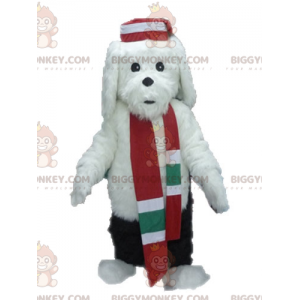 Blødt og lodnet hvid og sort hund BIGGYMONKEY™ maskotkostume -