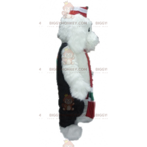 Soft and Furry White and Black Dog BIGGYMONKEY™ Mascot Costume