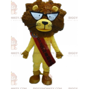 BIGGYMONKEY™ maskotkostume gul og brun løve med briller - Løvemasker - BIGGYMONKEY_04601 - BiggyMonkey.com
