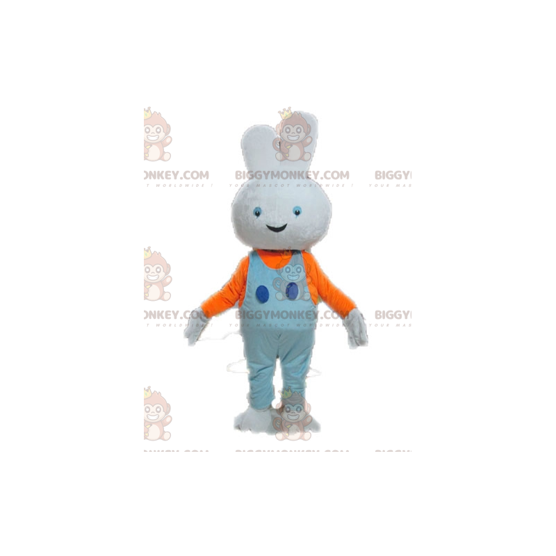 BIGGYMONKEY™ Hvid kaninmaskotkostume med blå overalls - BIGGYMONKEY™ Hvid kaninmaskotkostume med blå overalls -