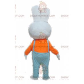 Kostium maskotka białego królika BIGGYMONKEY™ z niebieskim kombinezonem - Maskotka Królik - BIGGYMONKEY_04602 - BiggyMonkey.com