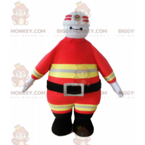 Brandmand BIGGYMONKEY™ maskotkostume i orange og gul uniform -