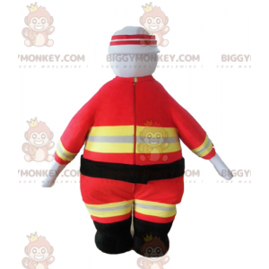 Traje de mascote de bombeiro BIGGYMONKEY™ em uniforme laranja e