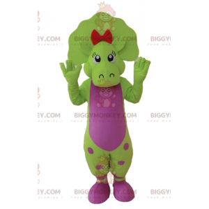 BIGGYMONKEY™ Grön och rosa prickig dinosauriemaskotdräkt -