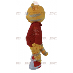 Traje de mascote de gato laranja e cinza BIGGYMONKEY™ vestido