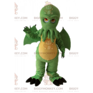 BIGGYMONKEY™ Maskotdräkt Grön drake med bläckfiskhuvud -