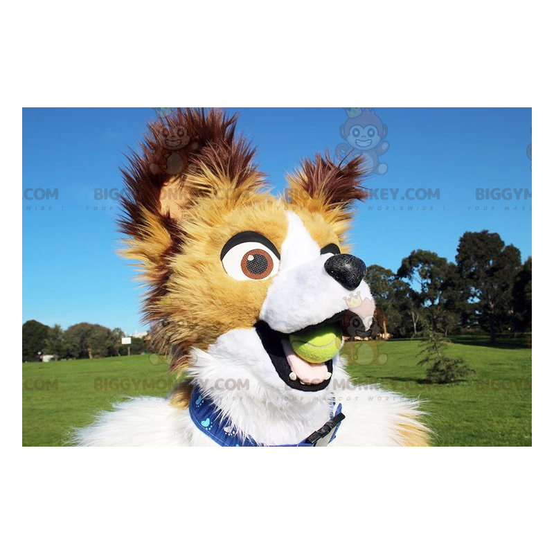Costume de mascotte BIGGYMONKEY™ de chien blanc beige et marron Costume de mascotte BIGGYMONKEY™ de chien blanc beige et marron