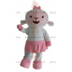 Weißes und rosa Schaf BIGGYMONKEY™ Maskottchen-Kostüm. Lamm