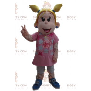 Kostium maskotka BIGGYMONKEY™ Blondynka ubrana na różowo -