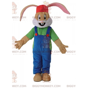 Kostým maskota hnědého králíka BIGGYMONKEY™ v montérkách –