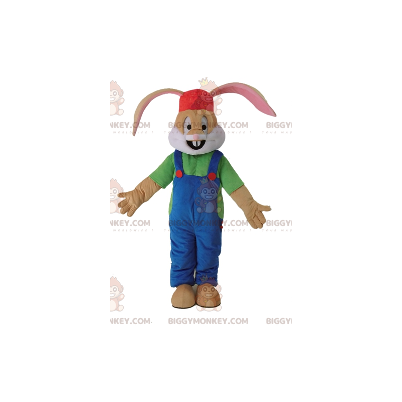 Brown Rabbit BIGGYMONKEY™ Mascot Costume Dressed In Overalls – Brown Rabbit BIGGYMONKEY™ Mascot Costume Dressed In Overalls –