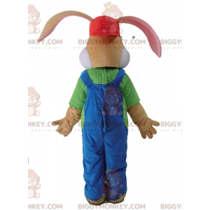 Brown Rabbit BIGGYMONKEY™ Mascot Costume Dressed In Overalls –