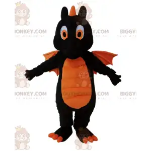 Kostým obřího černooranžového draka BIGGYMONKEY™ maskota –