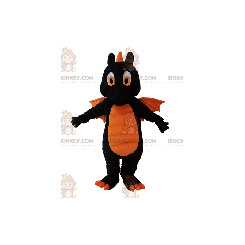 Kostým obřího černooranžového draka BIGGYMONKEY™ maskota –