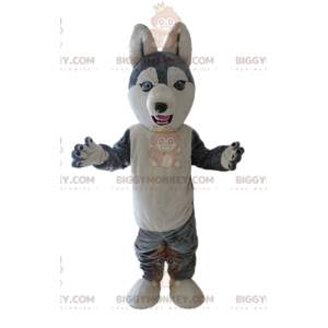 Husky BIGGYMONKEY™ mascottekostuum. Grijze en witte wolfshond