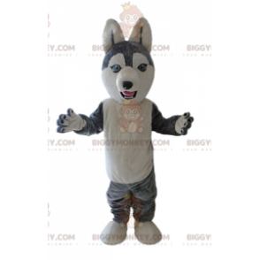 Husky BIGGYMONKEY™ mascot costume. Gray and White Wolf Dog