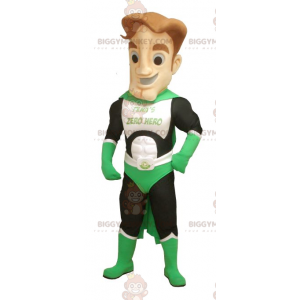 Traje de mascote de super-herói BIGGYMONKEY™ verde branco e