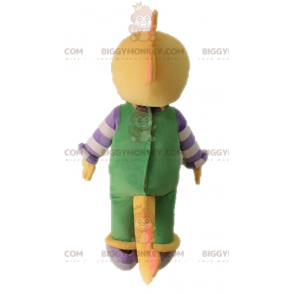 BIGGYMONKEY™ gul dinosaurmaskotkostume klædt i overalls -