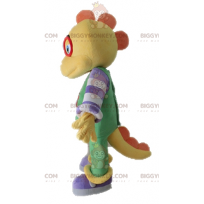 BIGGYMONKEY™ Gul dinosauriemaskotdräkt klädd i overall -