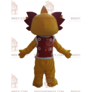 Yellow and Red Dragon BIGGYMONKEY™ Mascot Costume. Smiling