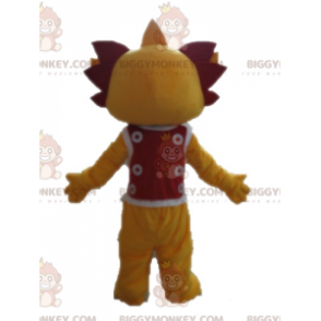 Costume de mascotte BIGGYMONKEY™ de dragon jaune et rouge.
