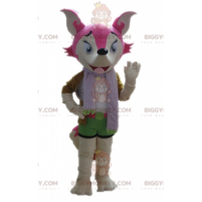 Traje de mascote BIGGYMONKEY™ feminino e raposa rosa e branca
