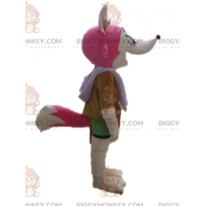 Traje de mascote BIGGYMONKEY™ feminino e raposa rosa e branca