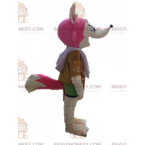 Traje de mascote BIGGYMONKEY™ feminino e raposa rosa e branca
