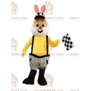 Kostým hnědobílého králíka BIGGYMONKEY™ maskota oblečený v