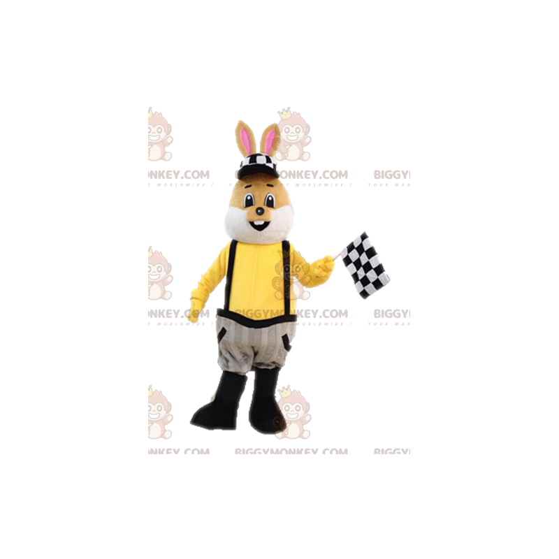 Brown and White Rabbit BIGGYMONKEY™ Mascot Costume Dressed in Brown and White Rabbit BIGGYMONKEY™ Mascot Costume Dressed in