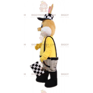 Brun og hvid kanin BIGGYMONKEY™ maskotkostume klædt i overalls