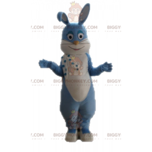 Traje de mascote de coelho azul e branco totalmente