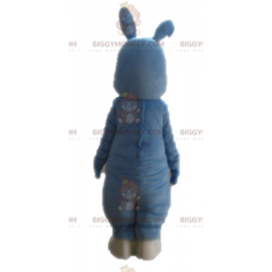 Traje de mascote de coelho azul e branco totalmente
