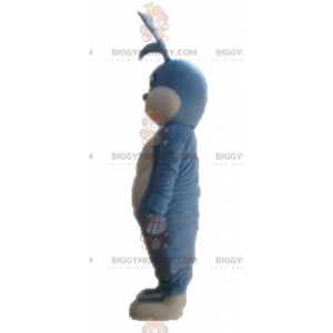 Traje de mascote de coelho azul e branco totalmente