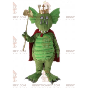 BIGGYMONKEY™ Costume da mascotte Drago verde con mantello rosso