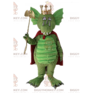 BIGGYMONKEY™ Μασκότ Κοστούμι Πράσινος Δράκος με Κόκκινη Κάπα -
