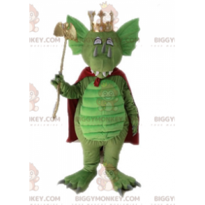 Costume de mascotte BIGGYMONKEY™ de dragon vert avec une cape