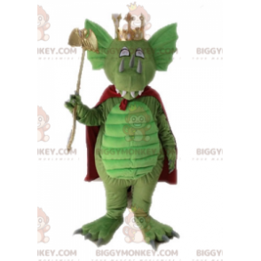 Traje de mascote BIGGYMONKEY™ Dragão Verde com Capa Vermelha –
